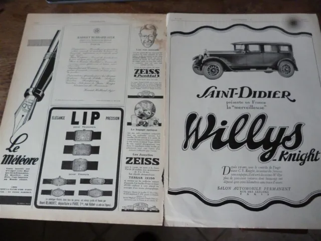 LIP 35 Watch + Car WILLYS KNIGHT + ZEIS Paper Advertising ILLUSTRATION 1927