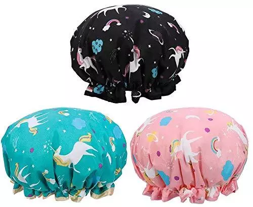 Jieddey Bonnet de Douche Licorne3 PCS Bonnet de Douche Femme Bonnets de Bain ...