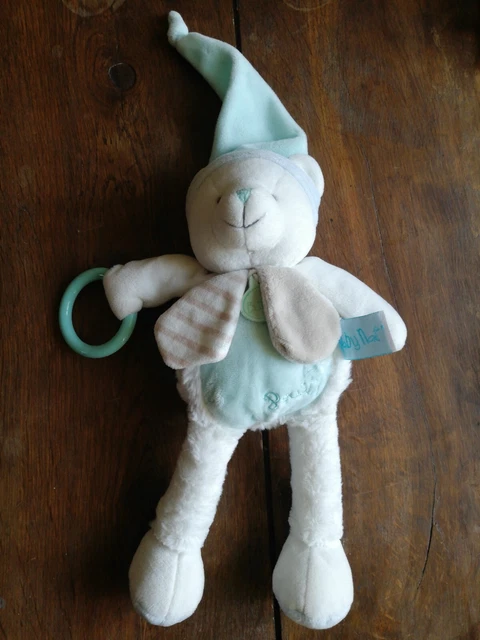 O Doudou Babynat Ours Hochet D'activités Les Tendres Pouet Vert Blanc Beige Bleu