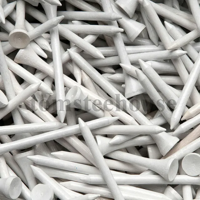 50 WHITE WOOD / WOODEN GOLF TEES (70mm Medium) + Free Golf Ball Markers