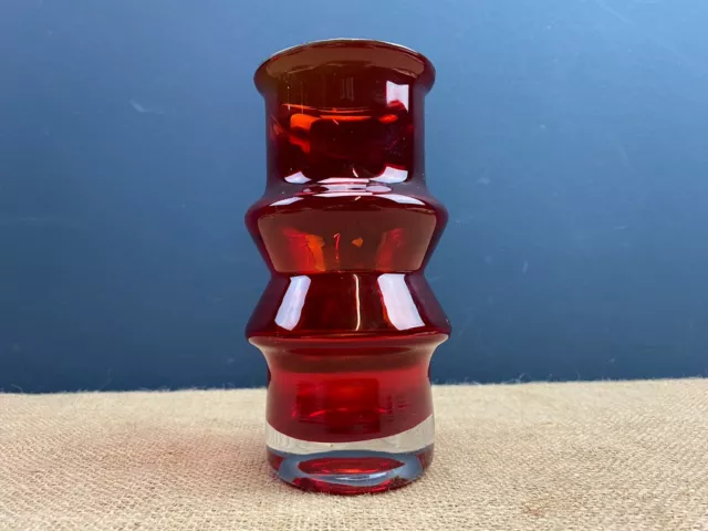 Vintage Mid Century Riihimaki Riihimaen Lasi Oy Red Glass Vase By Tamara Aladin