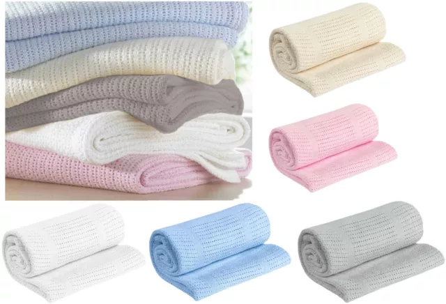 100% Cotton Cellular Soft Baby Breathable Blanket 70x90 Pram Moses Basket