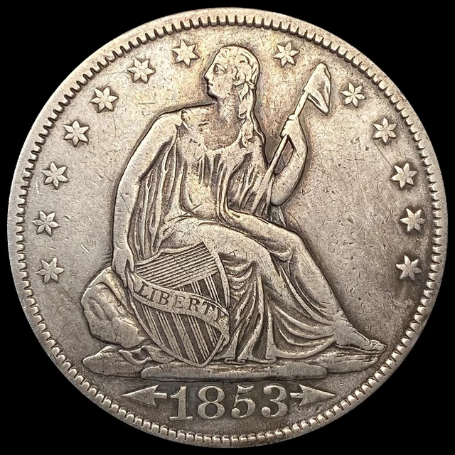 1853 Arws & Rays Seated Liberty Half Dollar Coin LIGHTLY CIRCULATED
