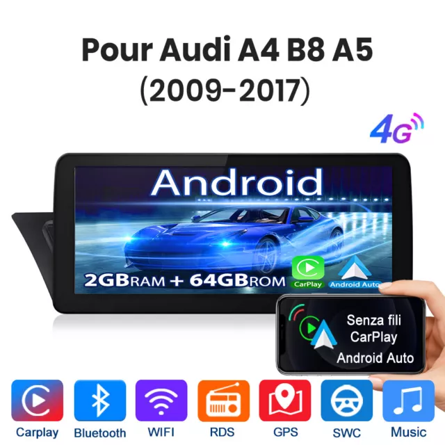 Pour Audi A4 B8 A5 2009-17 Carplay Android Autoradio 2+64G GPS Navi BT WIFI SWC