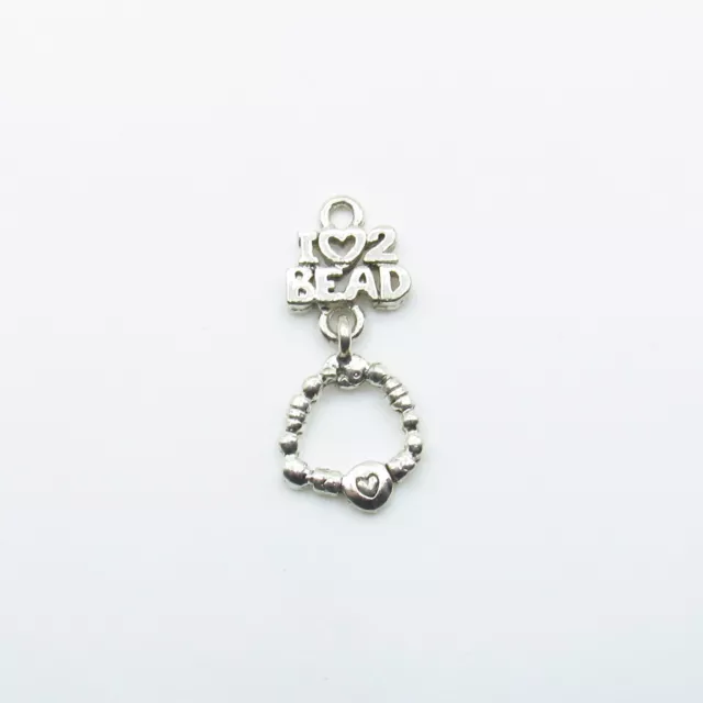 I Heart 2 Bead - Lead Free Silver Color Pewter Charm 25mm x 15mm
