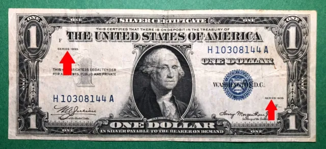 Rare - Double Date - $1 - 1935 - Silver Certificate - Fine