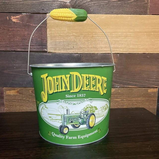 JOHN DEERE DECORATIVE BUCKET WITH EAR OF CORN HANDLE 7"X9" The Tin Box Company