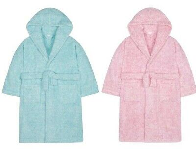 Girls Super Soft Plush Fleece Hooded Dressing Gown Pink or Mint Ages 2-13 Years