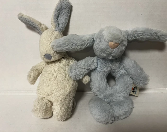 JELLYCAT BOBTAIL BUNNY Blue Rattle soft toy retired design