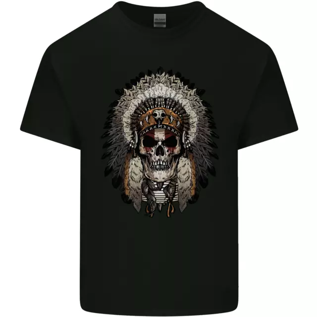 Indiano Nativo Americano Teschio Copricapo Uomo Cotone T-Shirt