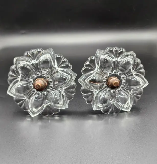 Pair of 2 Vintage Clear Glass Curtain Tie Backs Rosettes Flowers PLEASE READ
