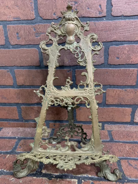 Vintage Ornate Victorian Brass Picture Plate Book Stand Holder Easel