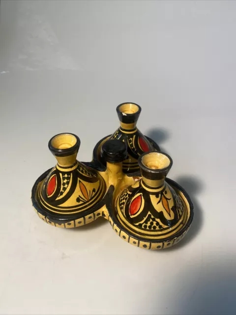 Soporte De Especias Triple Tagine Marroquí Cerámica Color Arcilla