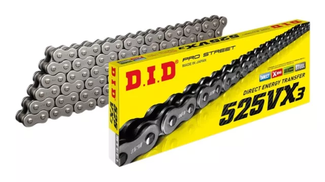 DID PRO-STREET 525 VX3 X-RING MOTORCYCLE CHAIN (RAW) 124 LINKS Clip Link