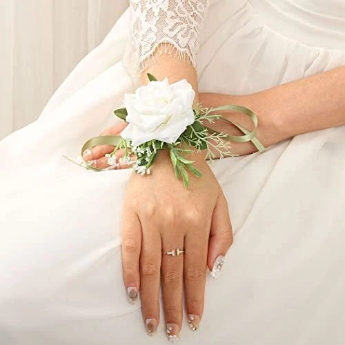 Latious White Rose Wrist Corsage Wedding Bride Wrist Flower Bridesmaids Corsa...