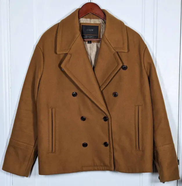 J. CREW Brown Melton Wool Blend Pea Coat Women's 8 Medium Jacket Buttons