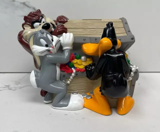 Warner Brothers Looney Tunes Piggy Bank Treasure Chest Bugs Bunny Daffy Taz 1996