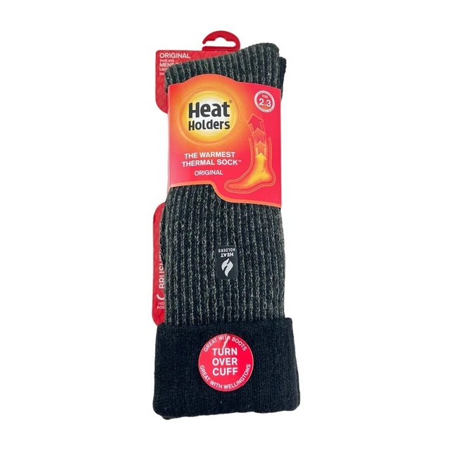 Heat Holders Thermal Sock Mens 7-12 Women 8-13 Black Turn Over Cuff 2.3 TOG