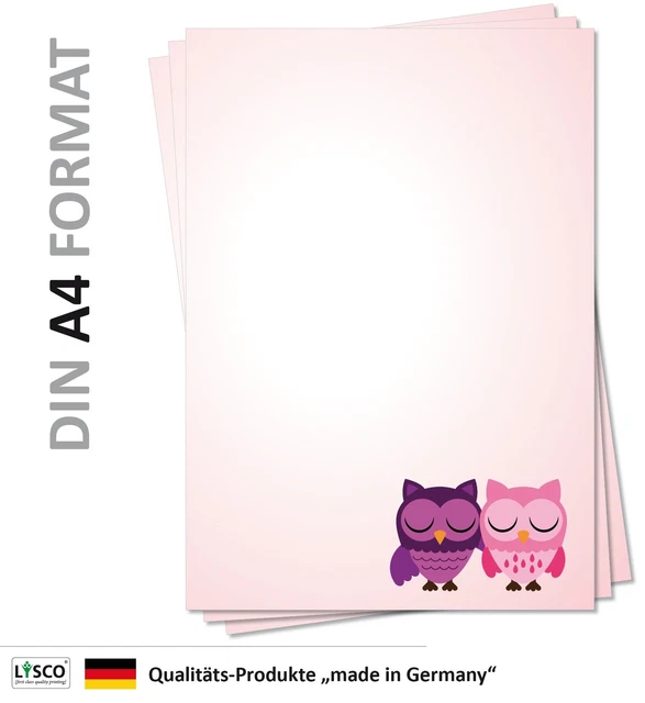 Briefpapier Mit Eulen-Motiv In Hellblau – DIN A4, 90 G/m², 20 Blatt