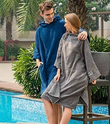 Extra Long Hooded Towel Poncho Adult Absorbent Dry Beach Swim Bath Changing Robe