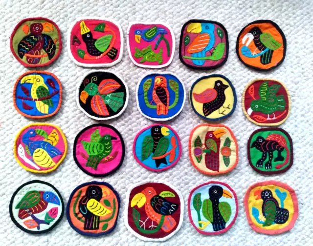 Lot of 20  Bird Parrot Kuna Tribe Mola Style Panama Handmade Embroidery Patches