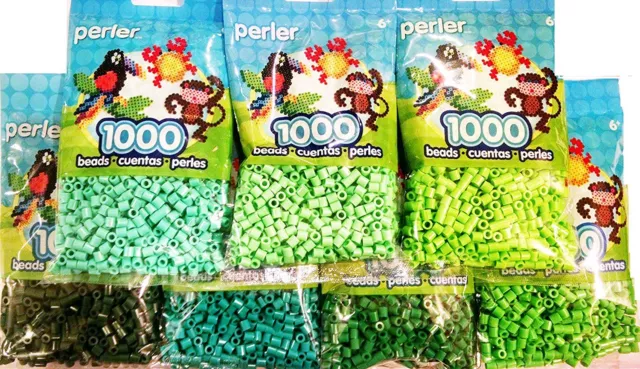 Perler Bead 7x1,000, D Green, L, Pastel, Bright, Prt Gr, Evergreen, Kiwi Lime