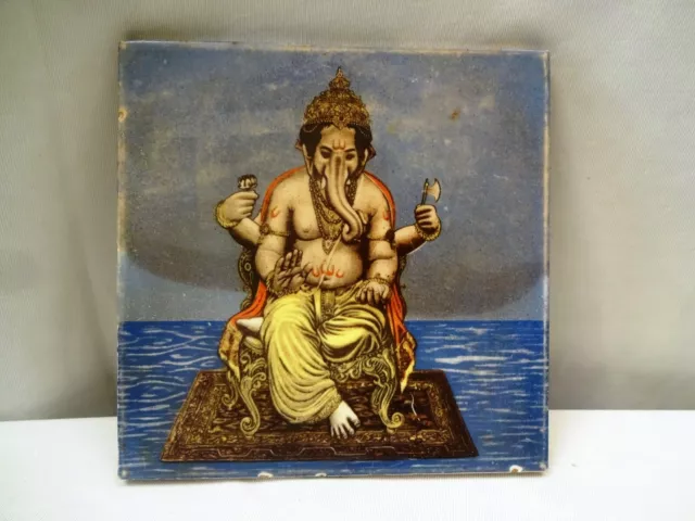 Antique Art Nouveau Ganesh Tile Lord Ganpati Porcelain Saji Japan Printed "517