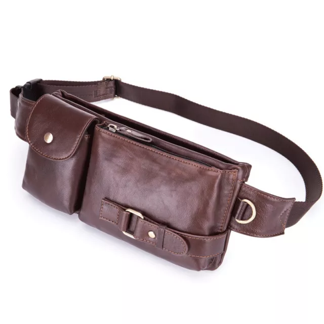 Mens Real Genuine Leather Brown Belt Bag Fanny Pack Waist Wallet Sling Chest Bag