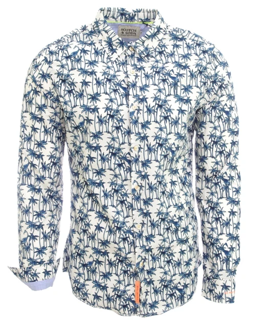 Chemise Homme Scotch And Soda Slim Fit Rayures Bleu Sur écru - Taille L, Neuf Avec étiquettes