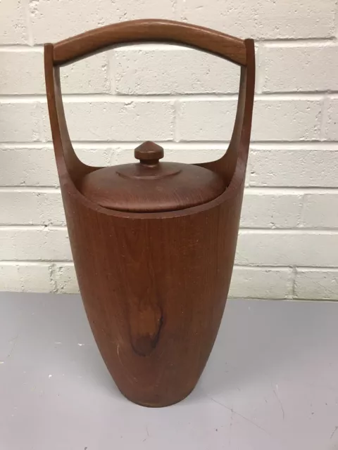 Vtg Mid Century Modern Danish Modern Wood Ice Bucket Wine Cooler Hand Carved