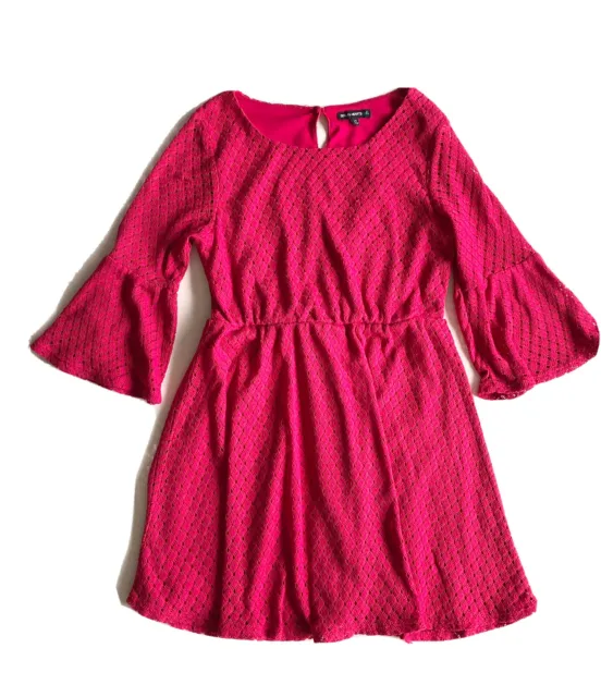 Sequin Hearts Big Girl's Bell Sleeve Crochet Front Shift Dress Size 14