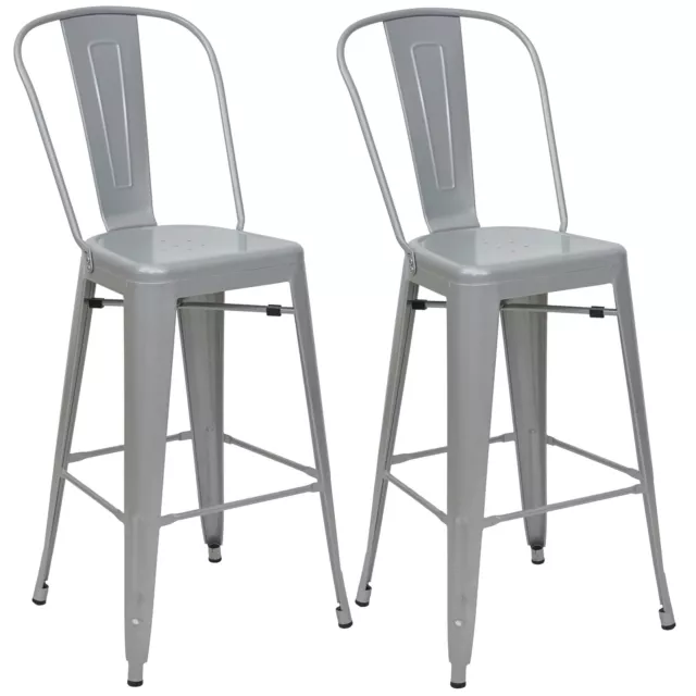 2x tabouret de bar HWC-F16, chaise de comptoir avec dossier, rotatif,  similicuir ~ gris/blanc