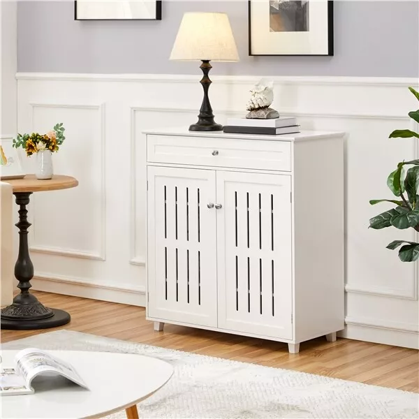 Shoe Storage Cabinet with Drawer & Doors 4-Tier Shoe Rack for Entryway White 2