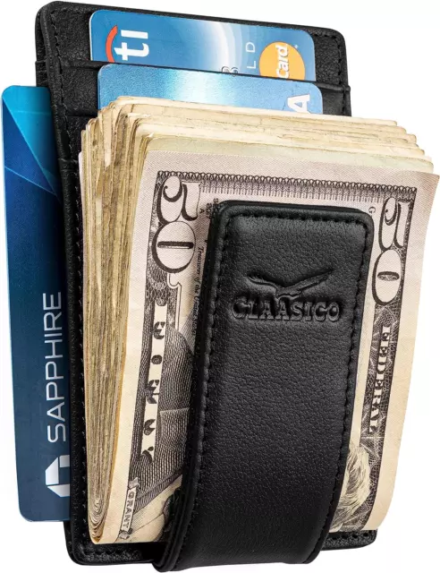 MONEY CLIP LEATHER Wallet for Men Slim Front Pocket RFID Blocking with ...