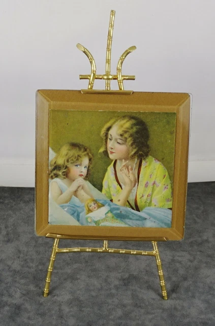 Antique French Nap III Bronze&Beveled Glass Photo Frame Faux Bamboo Easel