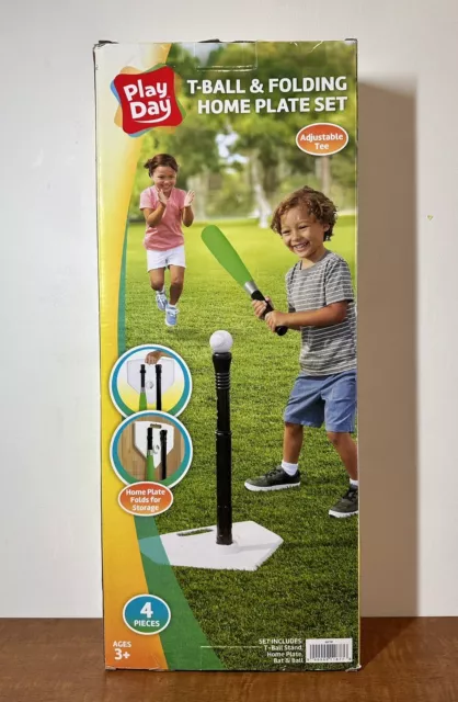 Play Day T-Ball & Folding Home Plate Set Ages 4+ Kids Baseball Inc Bat & Ball