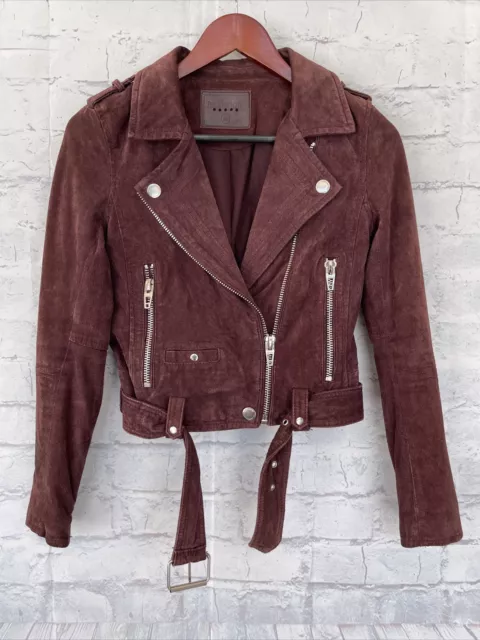 NEW BLANKNYC Denim Morning Suede Moto Jacket - Plum - XS