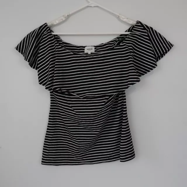 Seed Heritage Womens Top Size L Black & White Striped Sleeveless Shirt Blouse