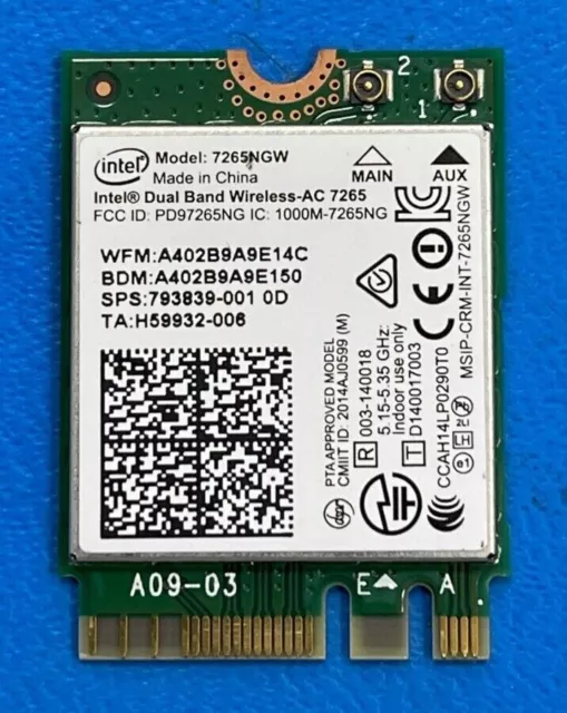 Intel Dual Band 2x2 Wireless-AC 7265NGW A/B/G/N/AC WLAN Wi-Fi + BT 4.2 NGFF M.2