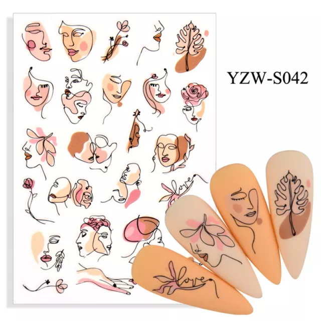 2021 New Nail Stickers Simple Face Design Manicure Slider Water Decal Decoration
