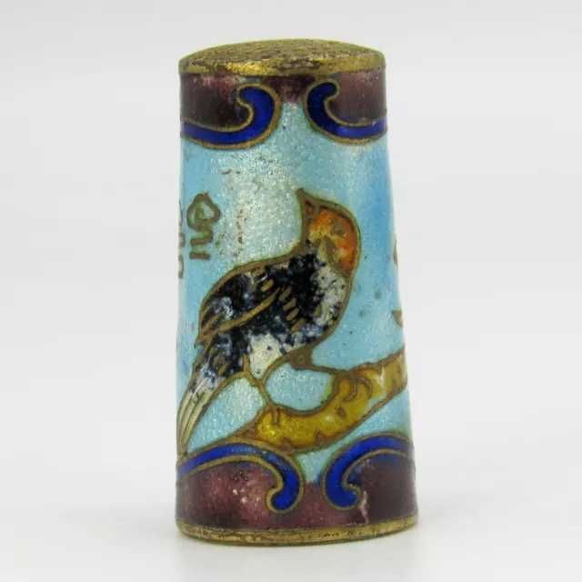 Collectable Elongated Cloisonne Style Enamelled Metal Thimble Bird