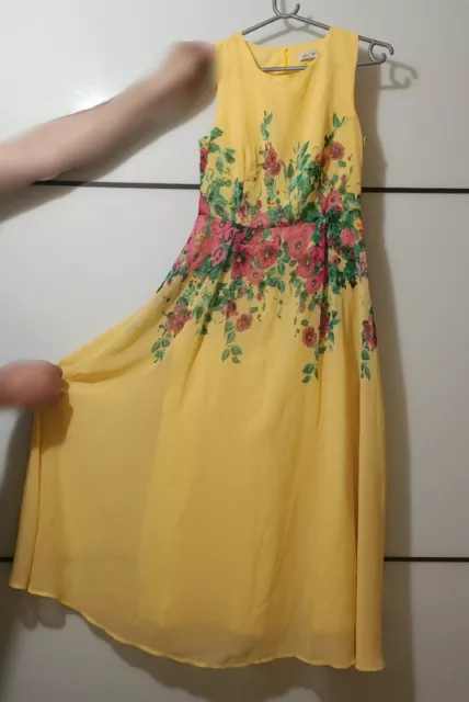 abito Dress lungo donna Ragazza elegante Chiffon Leggero Giallo Estate Cerimonia