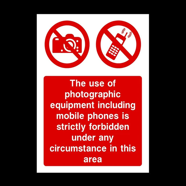 No Photography Rigid Plastic Sign OR Sticker - All Sizes A6 A5 A4 (PG53)
