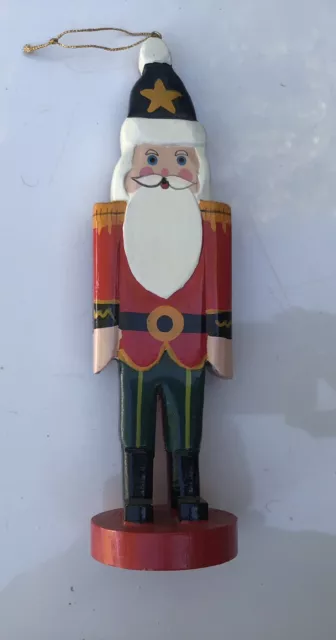 Hand Painted Wooden Santa Ornament - Nutcracker Style - 8 1/4" Tall