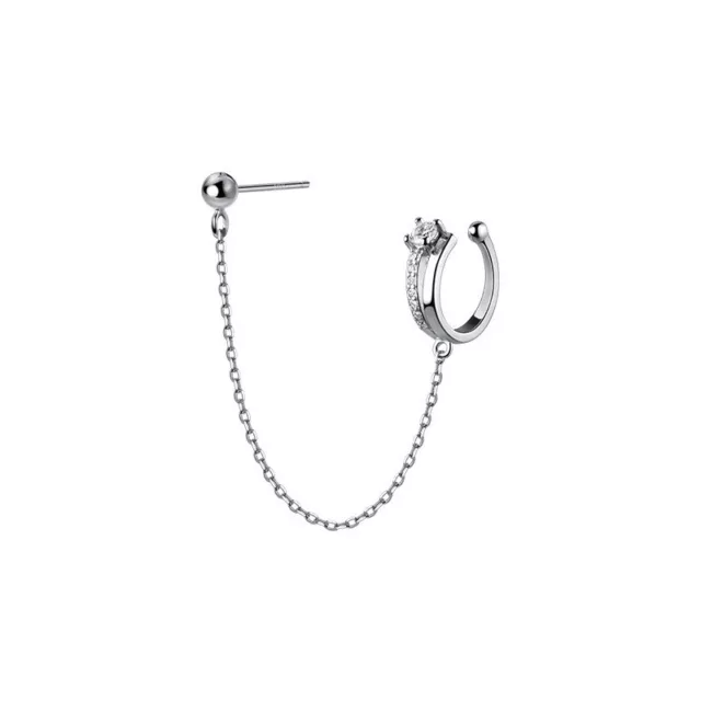 925 Sterling Silver Stud & Ear Cuff with Trace Chain Crystal Earrings Studs
