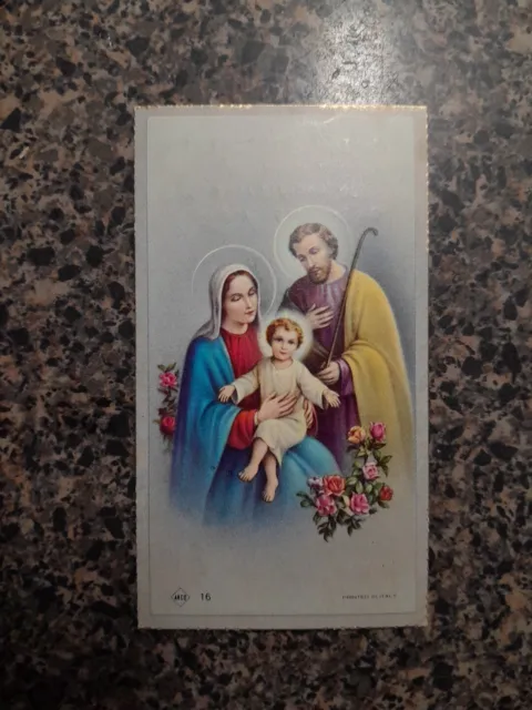Vintage The Holy Family Jesus Virgin Mary Saint Joseph Funeral Holy Card 1977