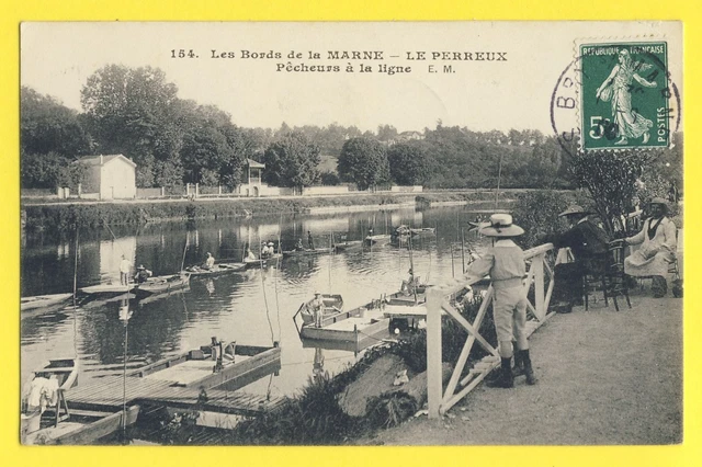 cpa FRANCE Ecrite en 1908 LE PERREUX sur MARNE  PÊCHEURS à la LIGNE Fischers