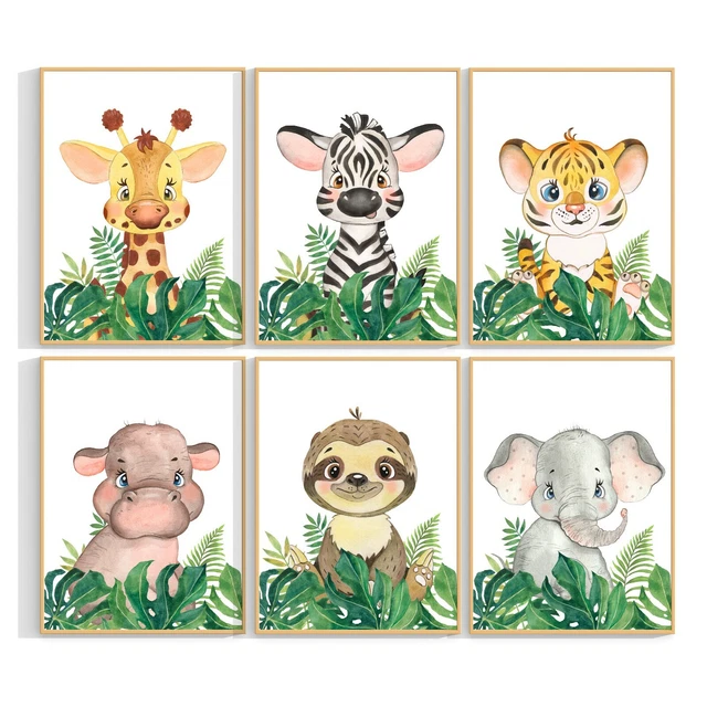 Kinder Kinder Safari Tiere Schlafzimmer Druck Dschungel Kinderzimmer Wandkunst Dekor 419