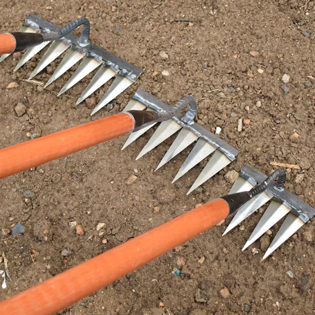 DETHATCHER RAKE GARDEN Metal Hand Rake Farming Tool Loose Soil Weeding ...