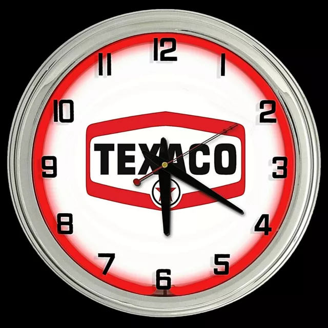 16" Texaco Gas Sign Red Neon Clock Man Cave Garage Gasoline Station Oil